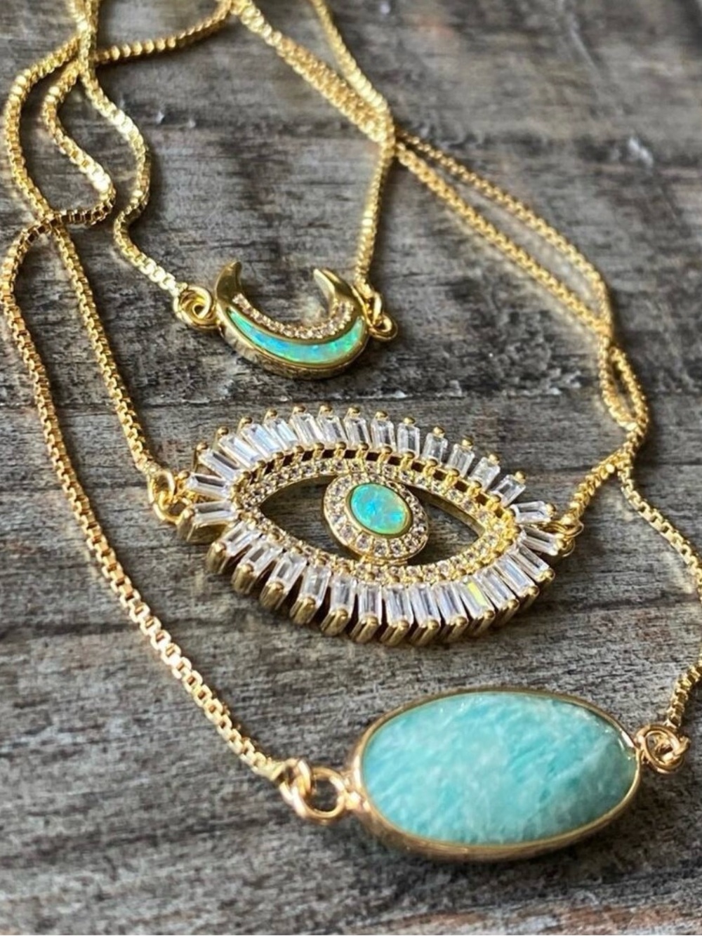 Like new Opal & Amazonite Evil Eye Bracelet Set